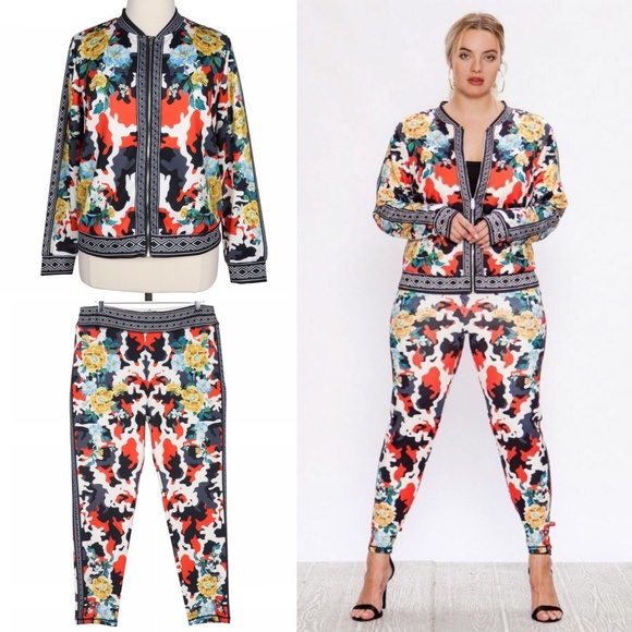 Jealous Tomato Pants - Camo Florals 2X Track Suit Jacket & Leggings Set